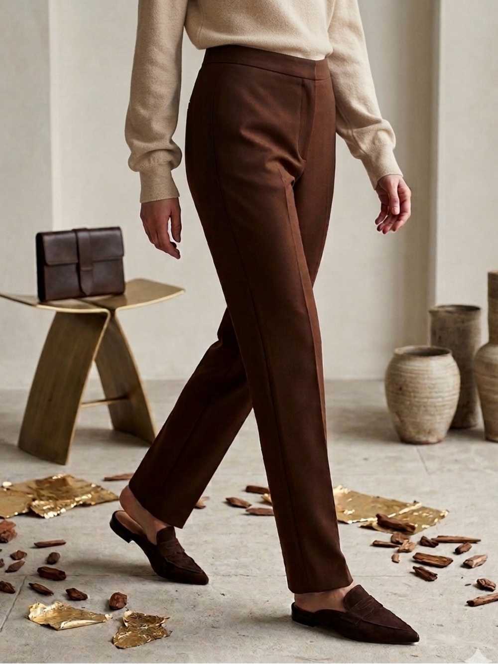 Lella Mode Made in Italy Brown Flared Pants Wool Blend Euro size 38 US  4